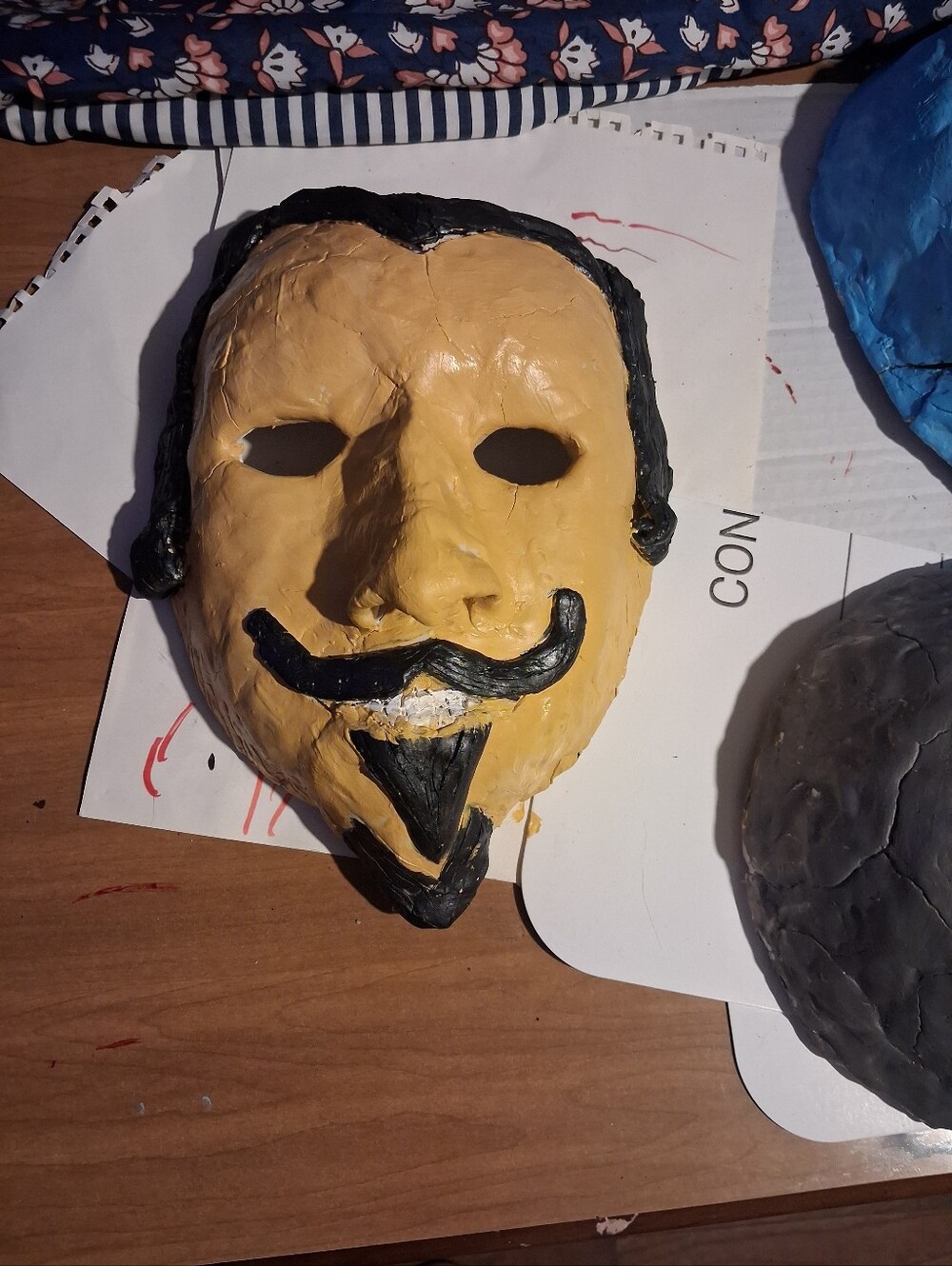 Handcrafted Yellow and Black Decorative Guy Fawkes-Style Mask - Unbranded